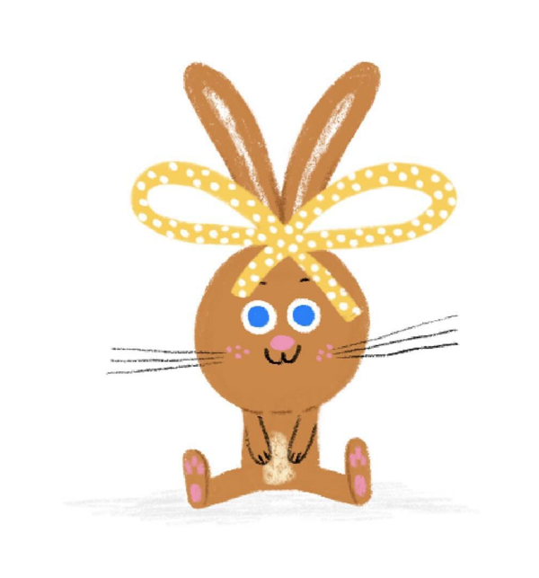 Little brown rabbit with a yellow dotted bow